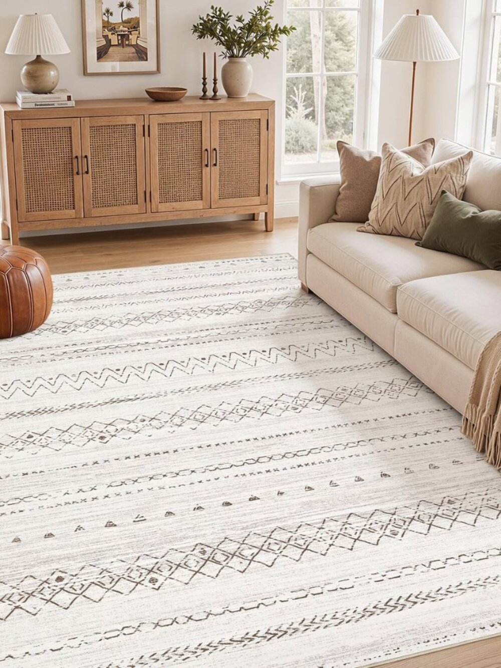 Boho 5x7 Area Rugs for Living Room: Soft Moroccan Washable Rug